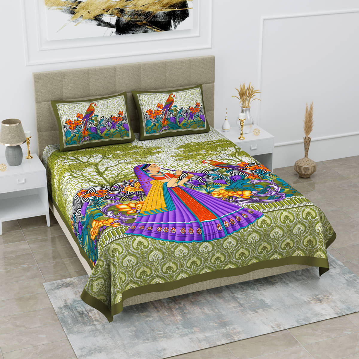     			Poorak Cotton 1 Double Bedsheet with 2 Pillow Covers ( Green )