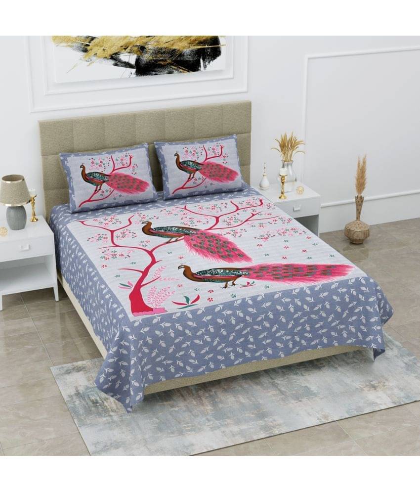     			Poorak Cotton 1 Double Bedsheet with 2 Pillow Covers ( Blue )