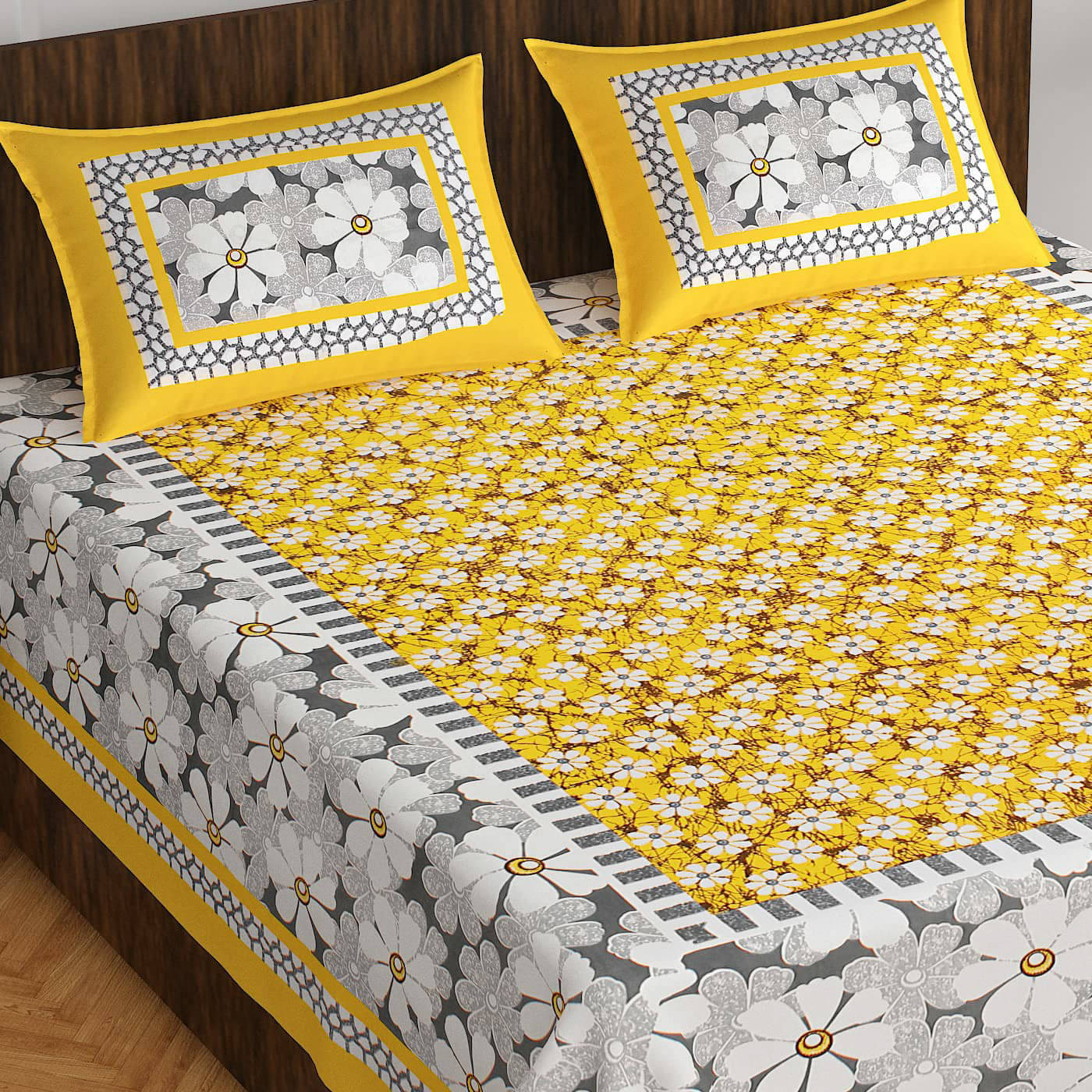     			Poorak Cotton 1 Double Bedsheet with 2 Pillow Covers ( Yellow )