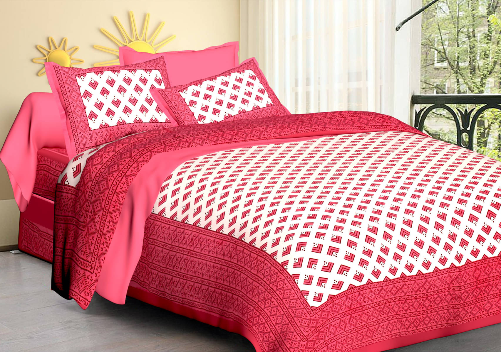     			Poorak Cotton 1 Double Bedsheet with 2 Pillow Covers ( Pink )