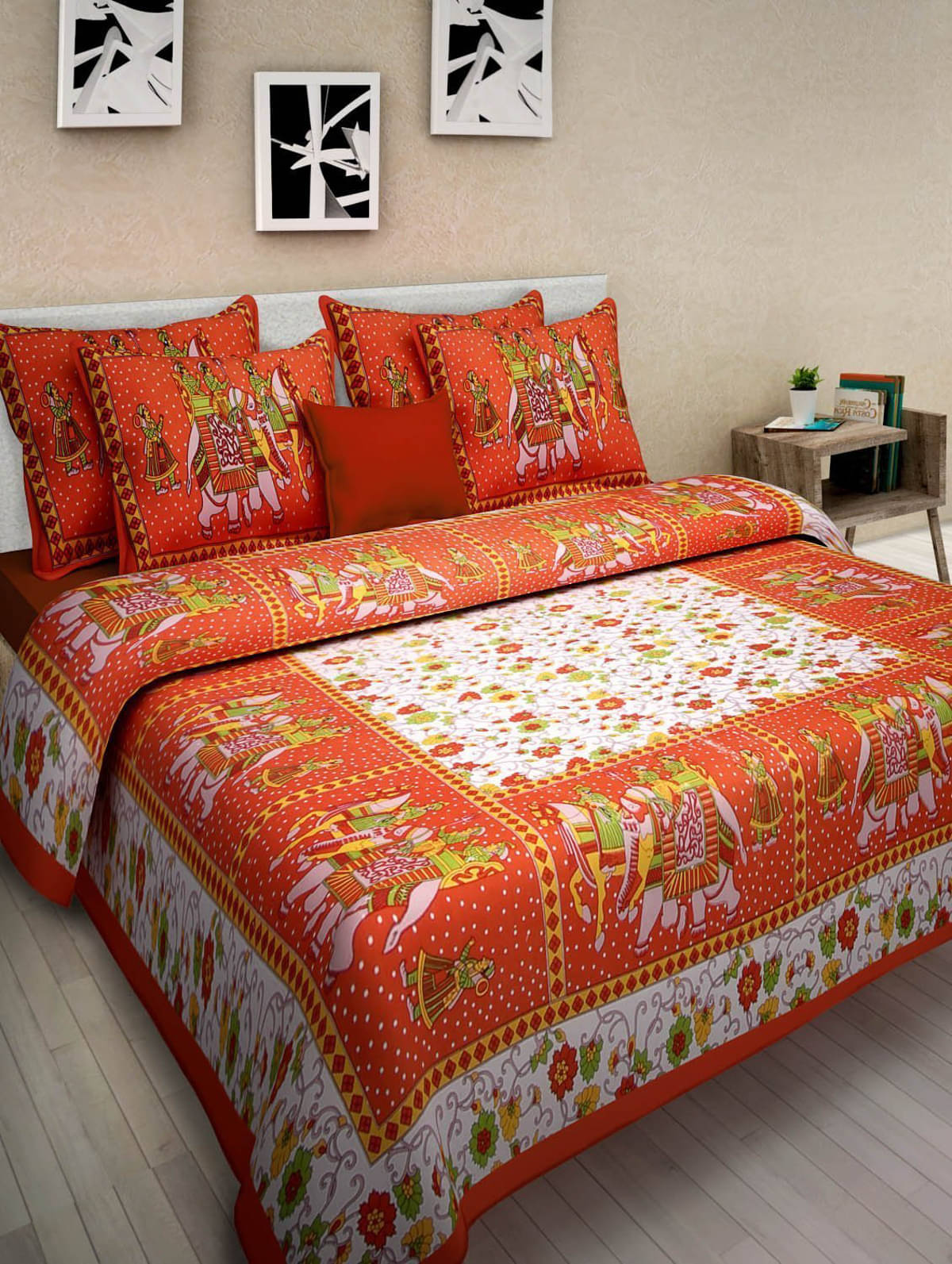     			Poorak Cotton 1 Double Bedsheet with 2 Pillow Covers ( Orange )