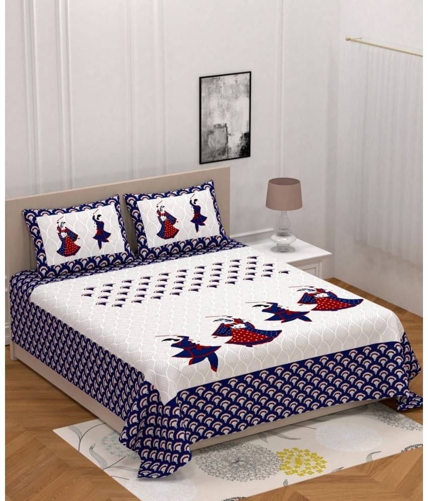     			Poorak Cotton 1 Double Bedsheet with 2 Pillow Covers ( Blue )