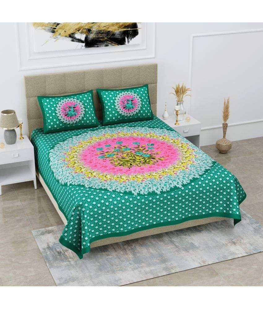     			Poorak Cotton 1 Double Bedsheet with 2 Pillow Covers ( Green )