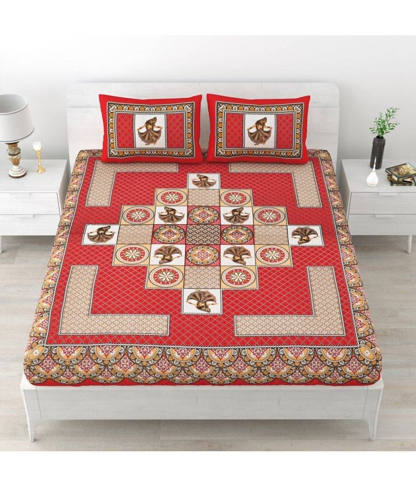     			Poorak Cotton 1 Double Bedsheet with 2 Pillow Covers ( Red )