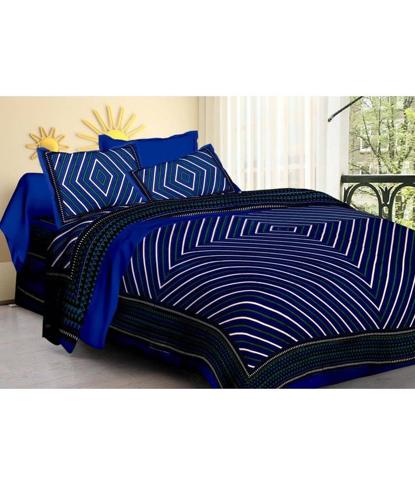     			Poorak Cotton 1 Double Bedsheet with 2 Pillow Covers ( Blue )