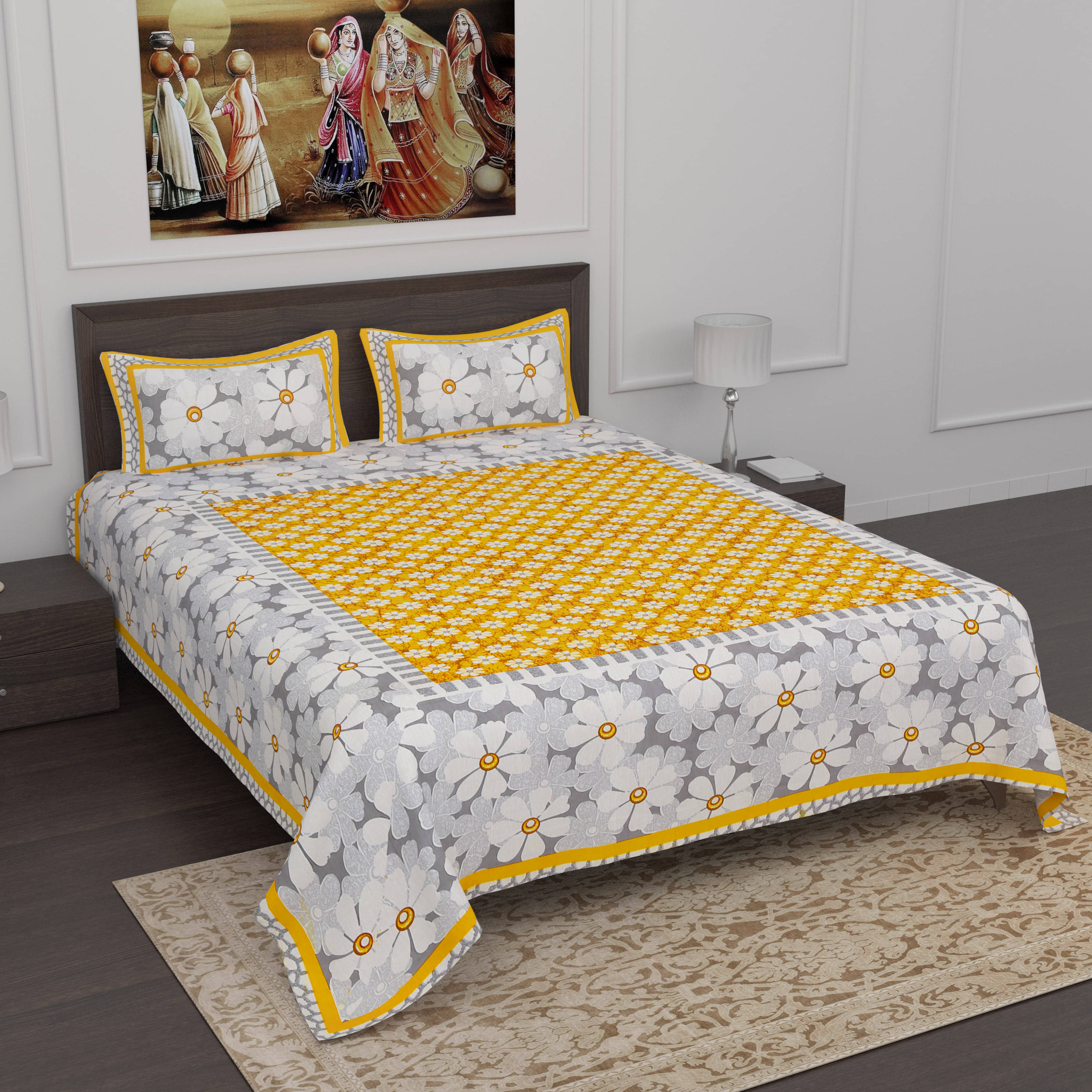 Poorak Cotton 1 Double Bedsheet with 2 Pillow Covers ( Yellow ) Poorak Cotton 1 Double Bedsheet with 2 Pillow Covers ( Yellow )