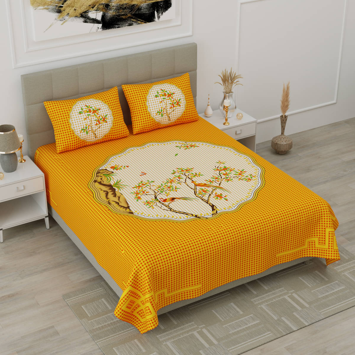 Poorak Cotton 1 Double Bedsheet with 2 Pillow Covers ( Yellow ) Poorak Cotton 1 Double Bedsheet with 2 Pillow Covers ( Yellow )