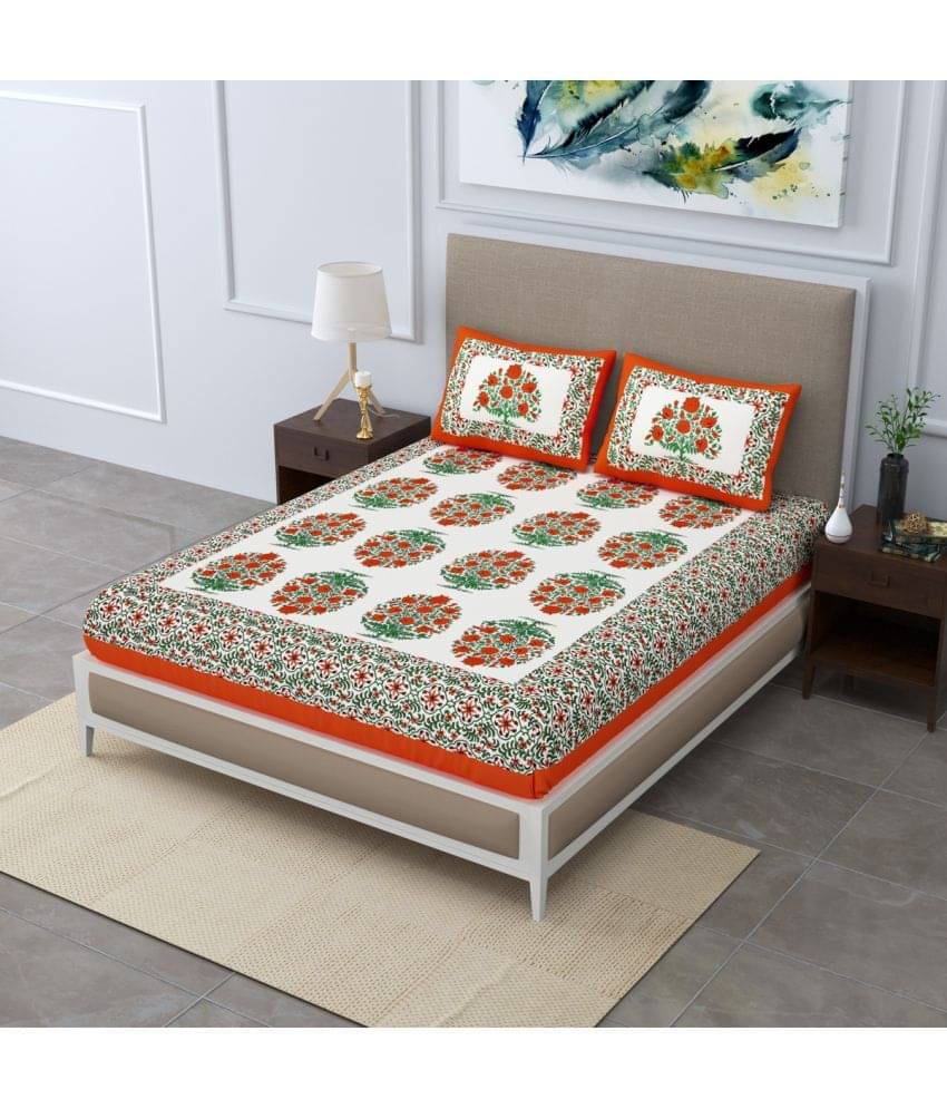     			Poorak Cotton 1 Double Bedsheet with 2 Pillow Covers ( Orange )