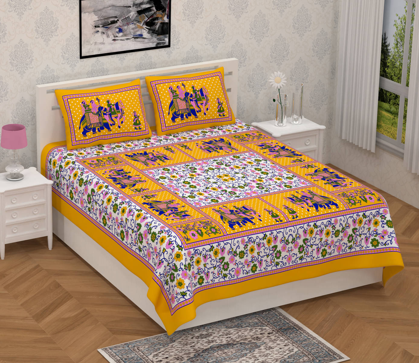 Poorak Cotton 1 Double Bedsheet with 2 Pillow Covers ( Yellow ) Poorak Cotton 1 Double Bedsheet with 2 Pillow Covers ( Yellow )