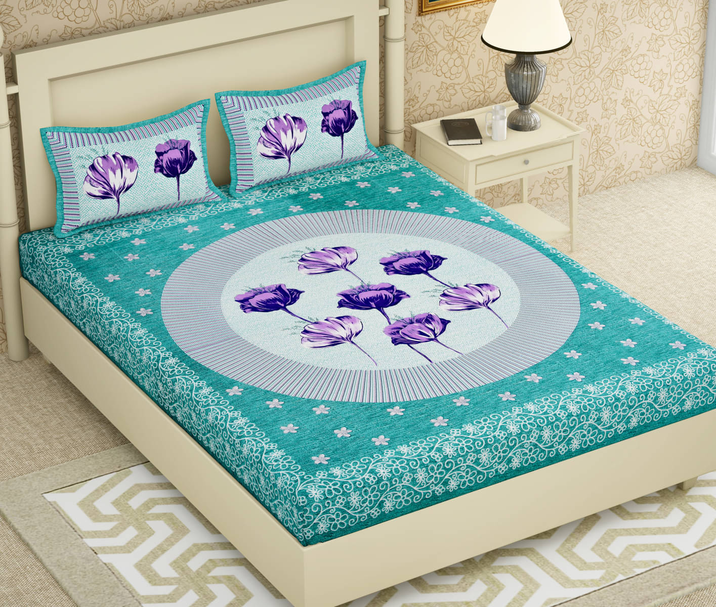     			Poorak Cotton 1 Double Bedsheet with 2 Pillow Covers ( Purple )