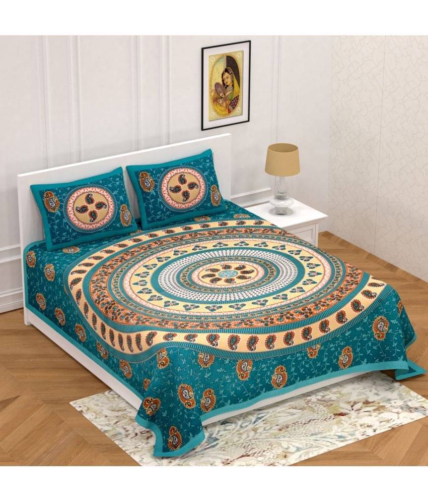     			Poorak Cotton 1 Double Bedsheet with 2 Pillow Covers ( Green )