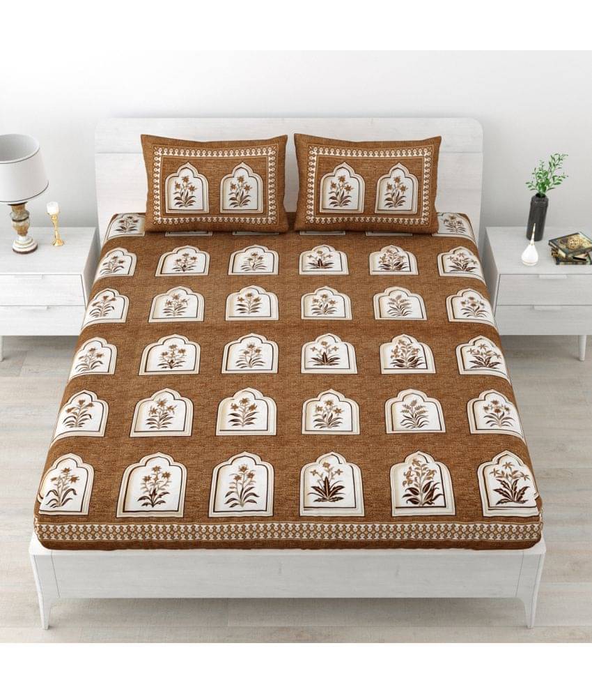     			Poorak Cotton 1 Double Bedsheet with 2 Pillow Covers ( Brown )