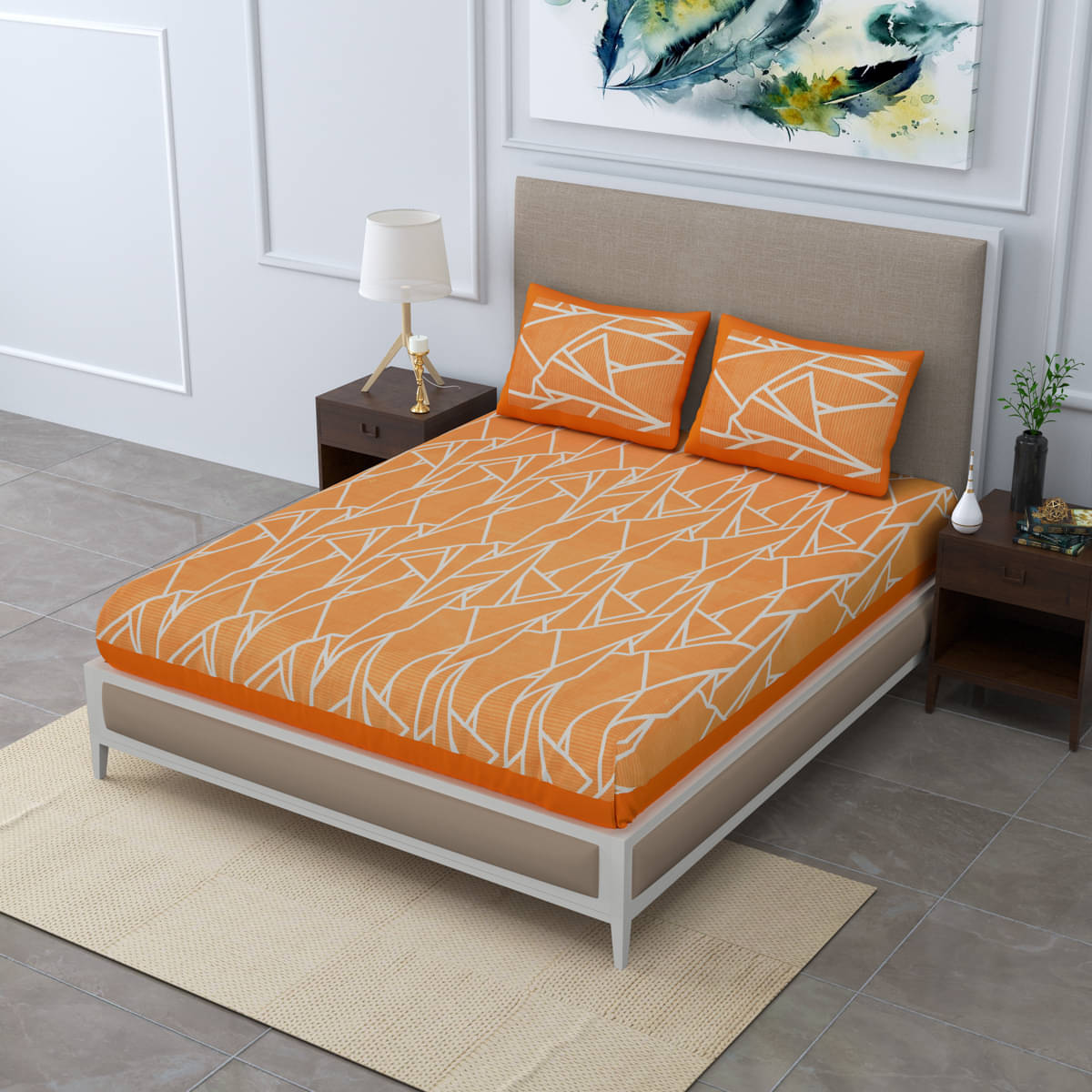     			Poorak Cotton 1 Double Bedsheet with 2 Pillow Covers ( Orange )