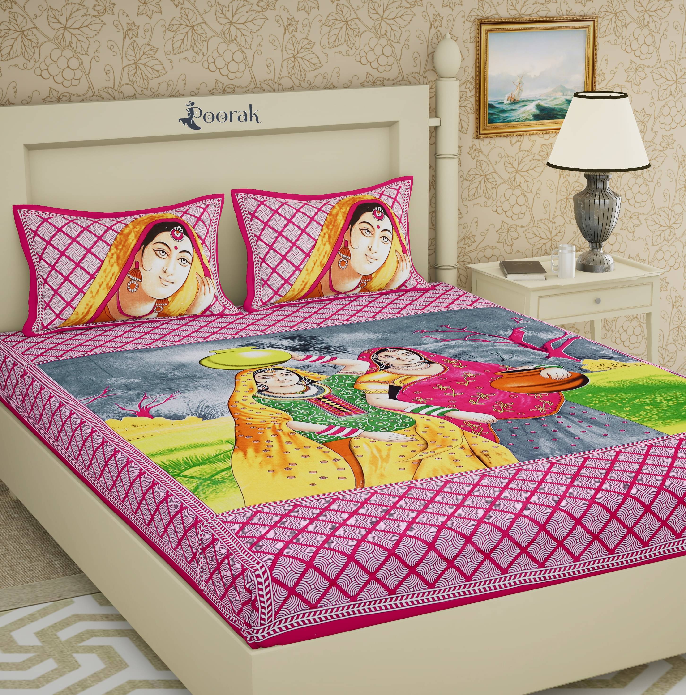     			Poorak Cotton 1 Double Bedsheet with 2 Pillow Covers ( Pink )