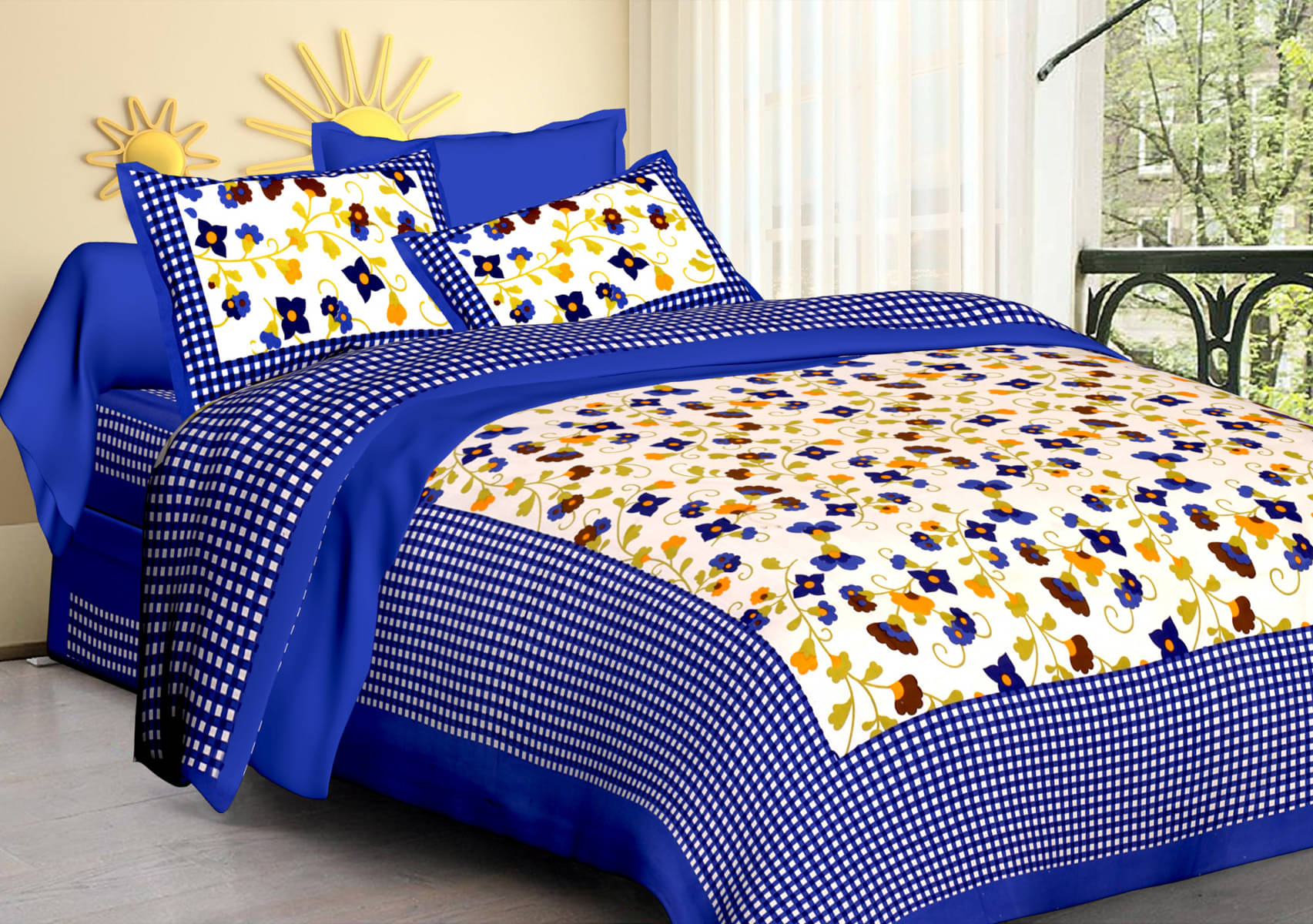 Poorak Cotton 1 Double Bedsheet with 2 Pillow Covers ( Blue ) Poorak Cotton 1 Double Bedsheet with 2 Pillow Covers ( Blue )