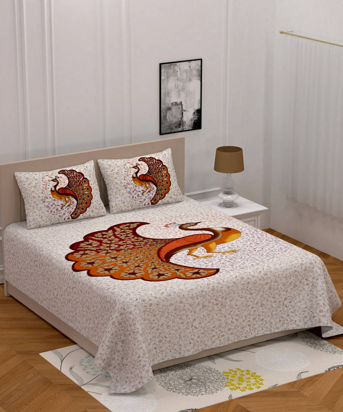     			Poorak Cotton 1 Double Bedsheet with 2 Pillow Covers ( Orange )