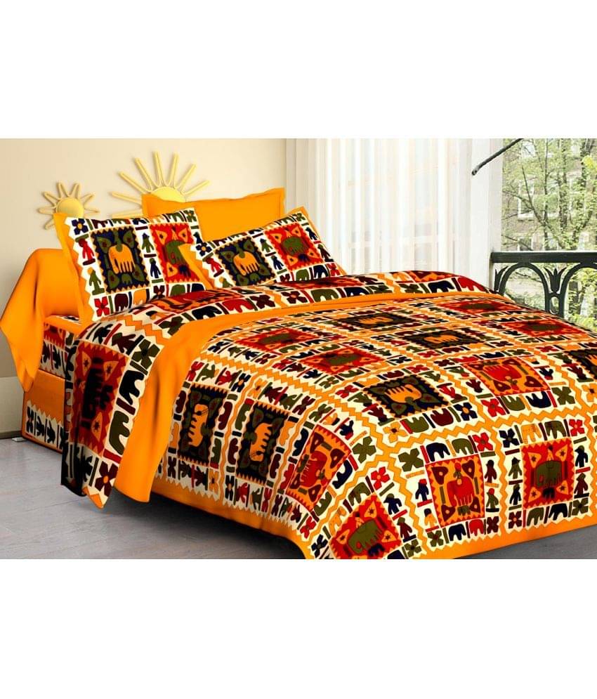     			Poorak Cotton 1 Double Bedsheet with 2 Pillow Covers ( Orange )