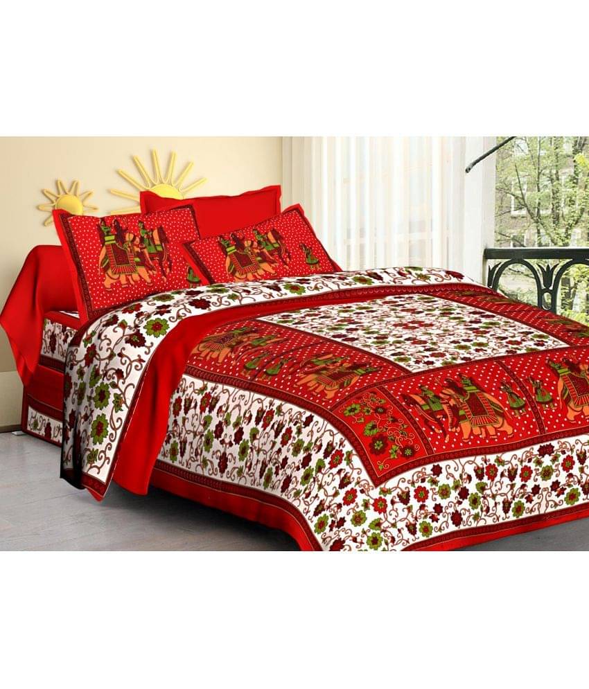     			Poorak Cotton 1 Double Bedsheet with 2 Pillow Covers ( Red )