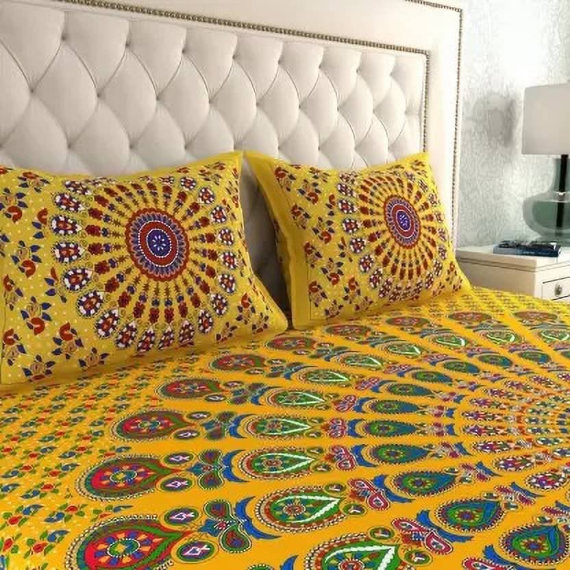 Poorak Cotton 1 Double Bedsheet with 2 Pillow Covers ( Yellow ) Poorak Cotton 1 Double Bedsheet with 2 Pillow Covers ( Yellow )