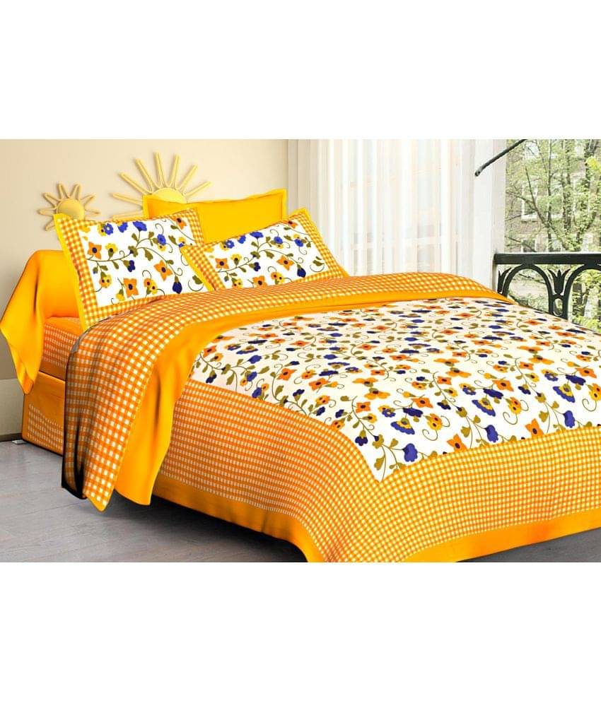     			Poorak Cotton 1 Double Bedsheet with 2 Pillow Covers ( Yellow )