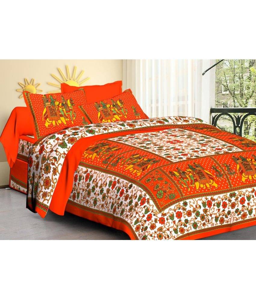     			Poorak Cotton 1 Double Bedsheet with 2 Pillow Covers ( Orange )