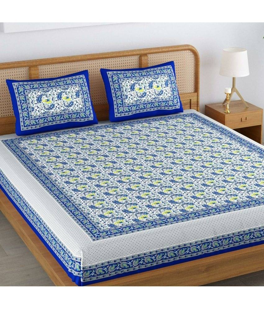     			Poorak Cotton 1 Double Bedsheet with 2 Pillow Covers ( Blue )