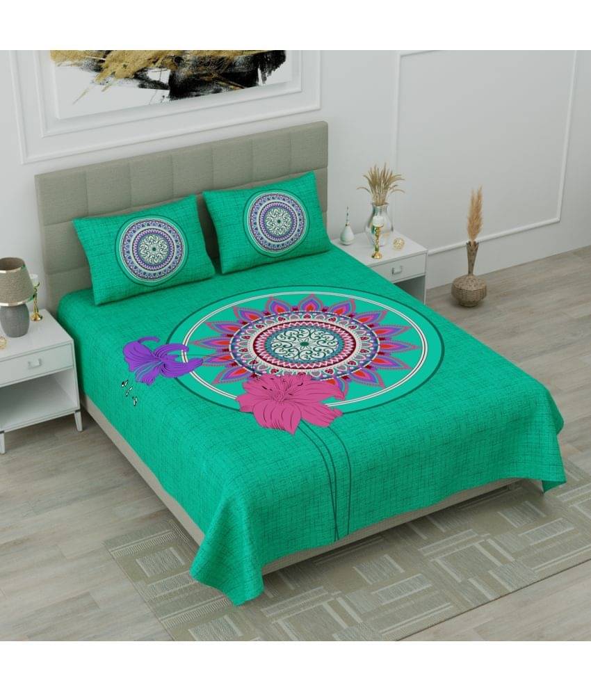     			Poorak Cotton 1 Double Bedsheet with 2 Pillow Covers ( Green )