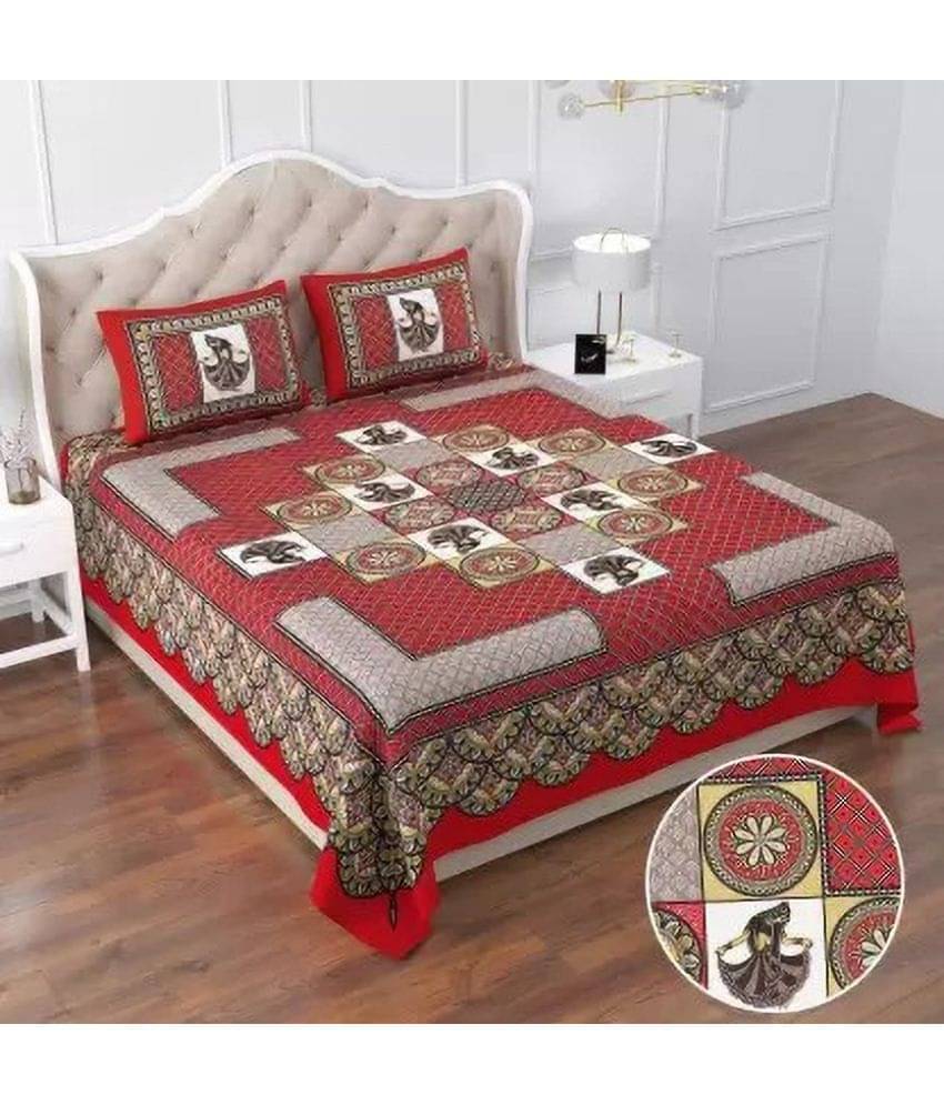Poorak Cotton 1 Double Bedsheet with 2 Pillow Covers ( Red ) Poorak Cotton 1 Double Bedsheet with 2 Pillow Covers ( Red )