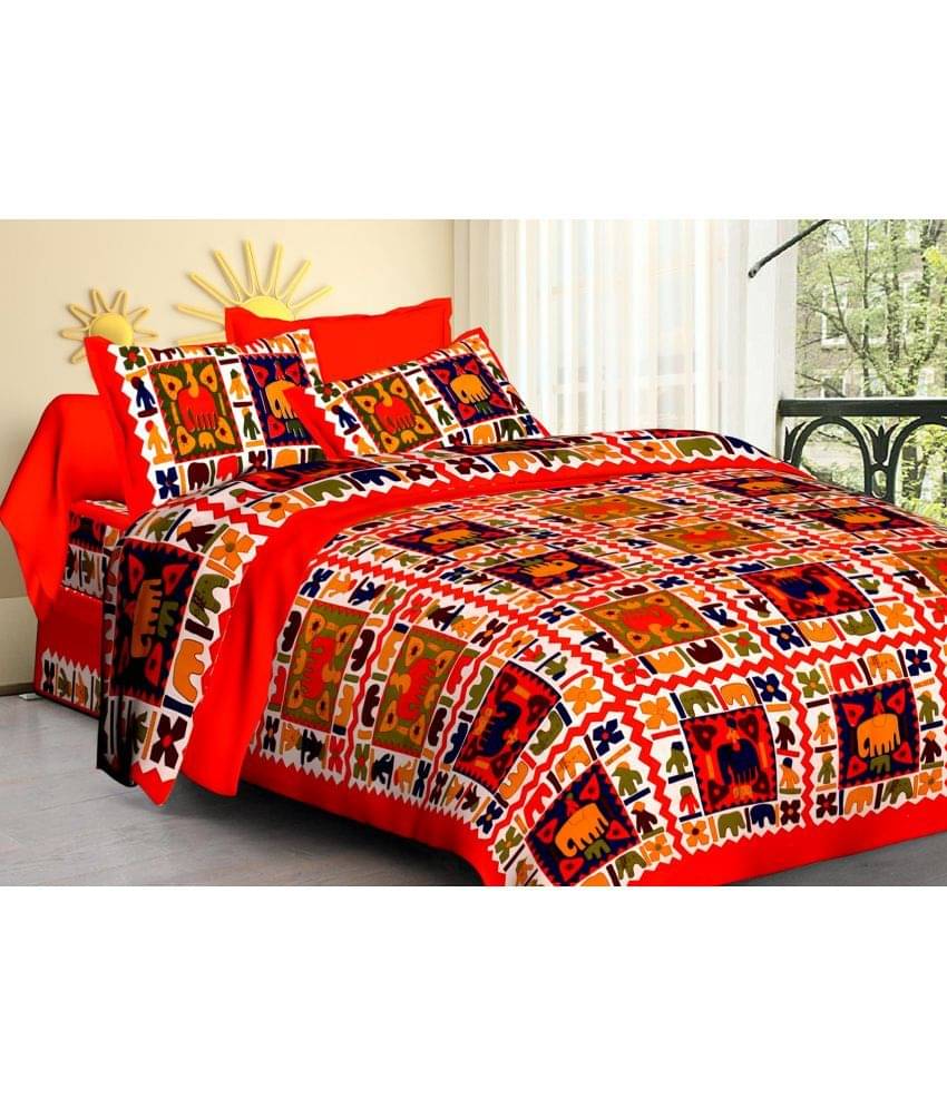 Poorak Cotton 1 Double Bedsheet with 2 Pillow Covers ( Orange ) Poorak Cotton 1 Double Bedsheet with 2 Pillow Covers ( Orange )