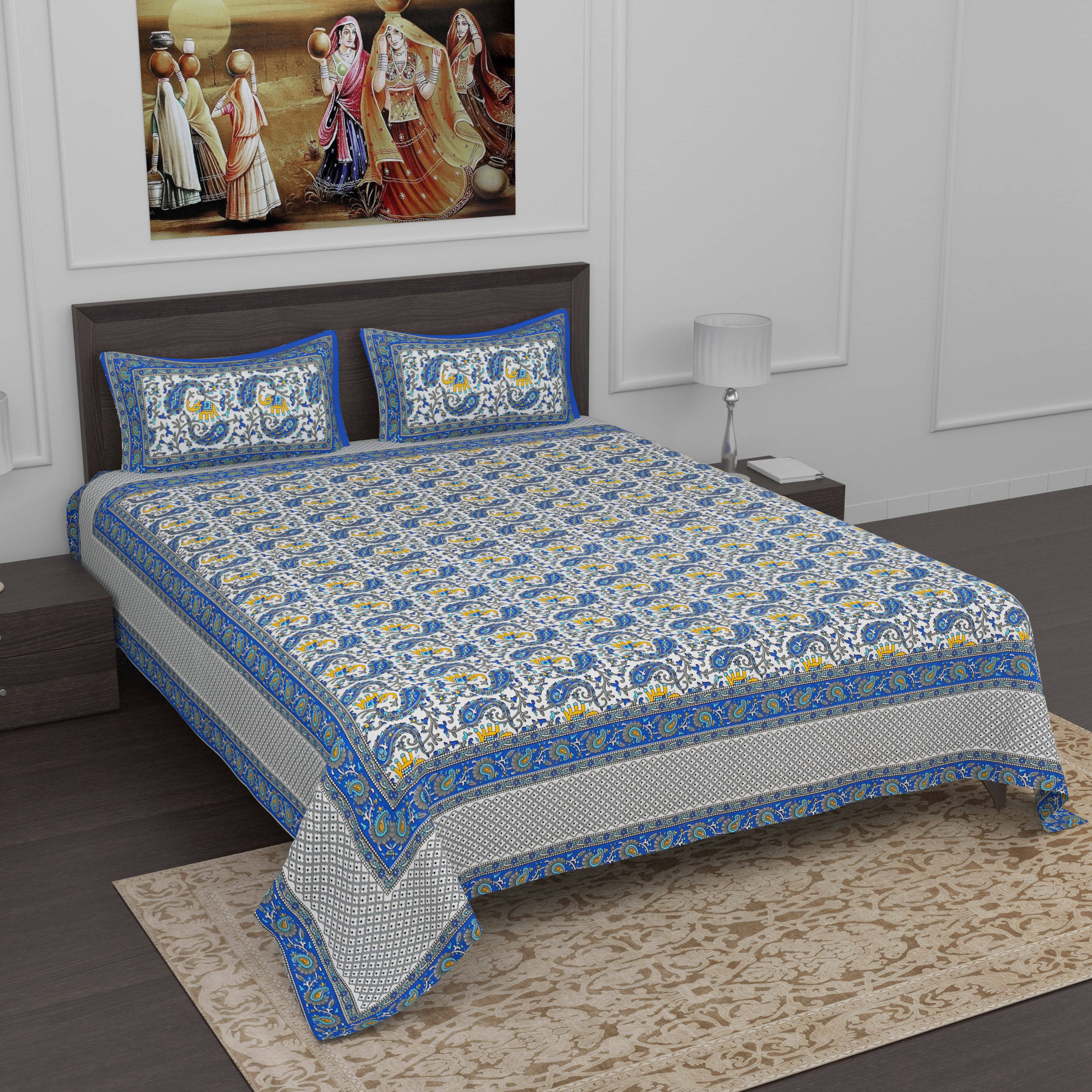     			Poorak Cotton 1 Double Bedsheet with 2 Pillow Covers ( Blue )