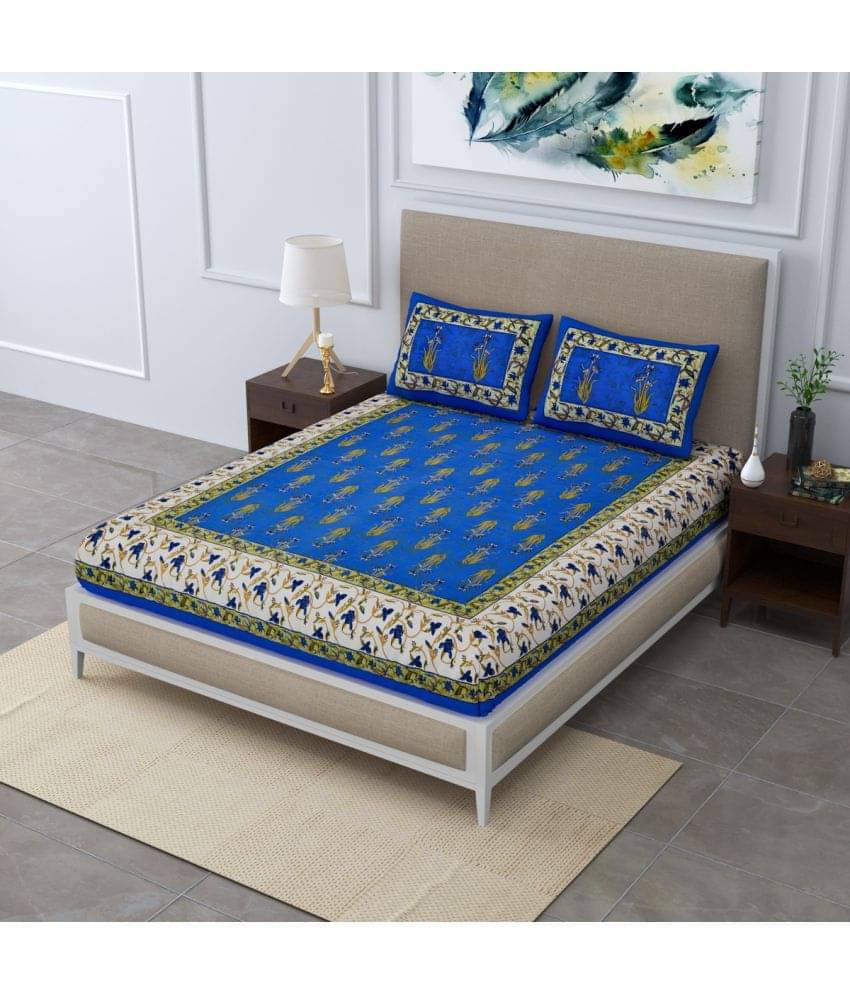     			Poorak Cotton 1 Double Bedsheet with 2 Pillow Covers ( Blue )