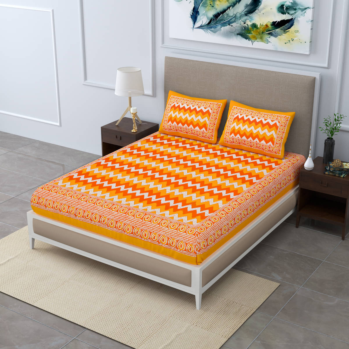 Poorak Cotton 1 Double Bedsheet with 2 Pillow Covers ( Orange ) Poorak Cotton 1 Double Bedsheet with 2 Pillow Covers ( Orange )
