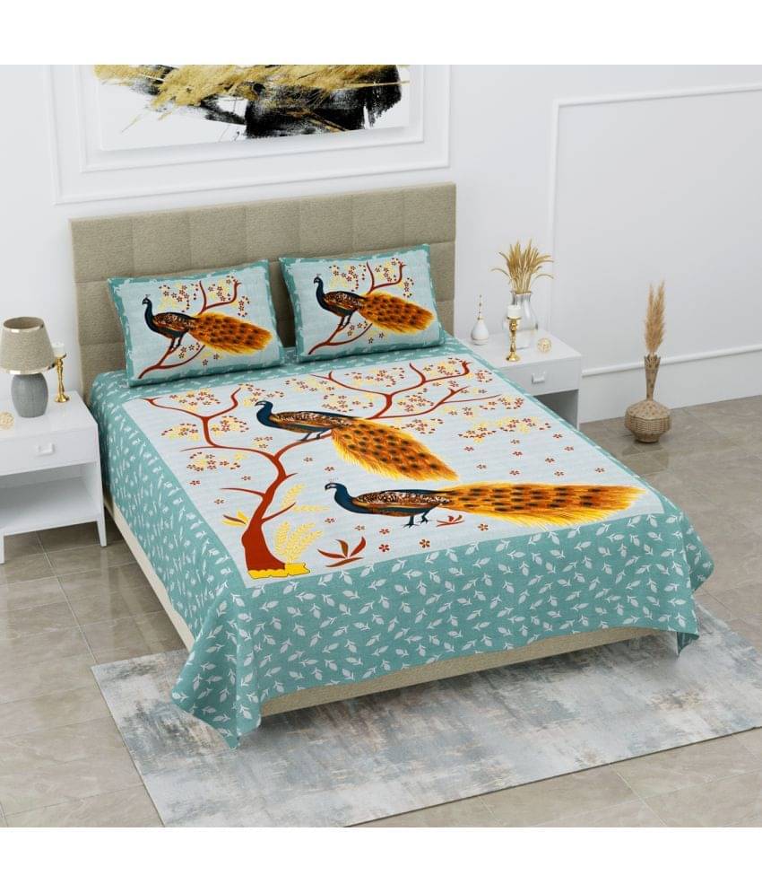     			Poorak Cotton 1 Double Bedsheet with 2 Pillow Covers ( Green )
