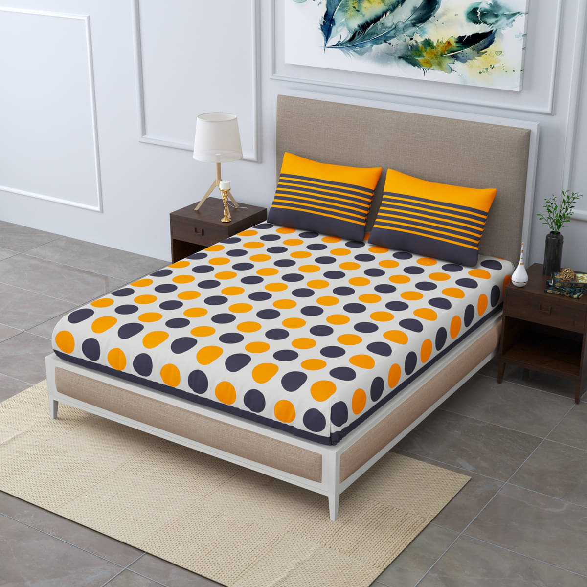     			Poorak Cotton 1 Double Bedsheet with 2 Pillow Covers ( Yellow )