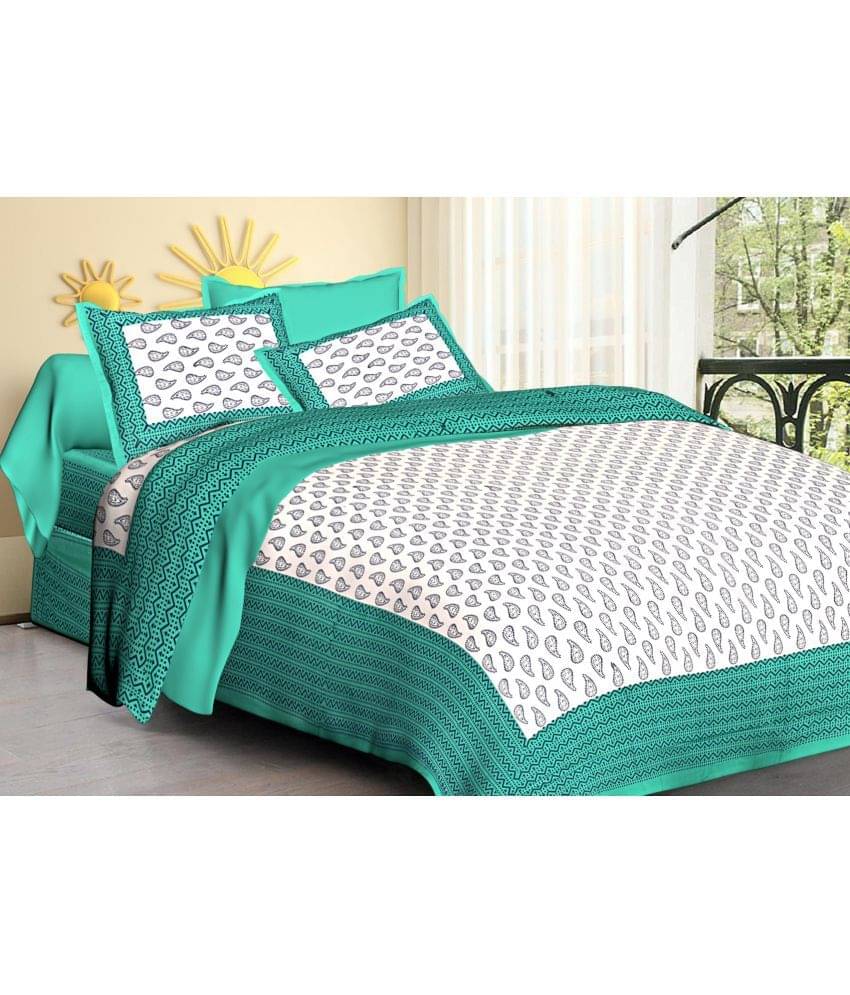     			Poorak Cotton 1 Double Bedsheet with 2 Pillow Covers ( Green )