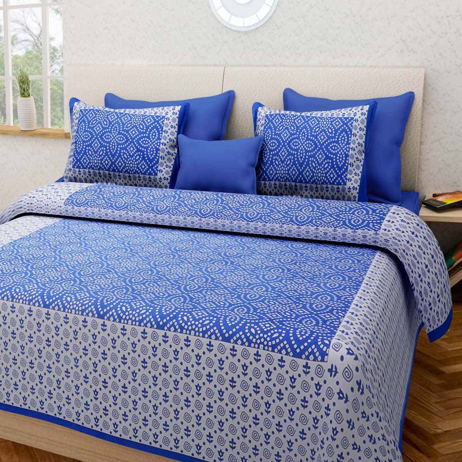     			Poorak Cotton 1 Double Bedsheet with 2 Pillow Covers ( Blue )