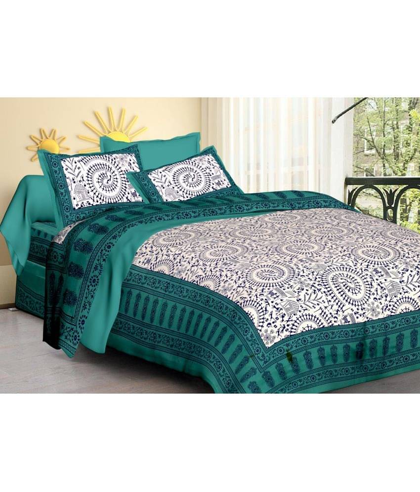     			Poorak Cotton 1 Double Bedsheet with 2 Pillow Covers ( Green )