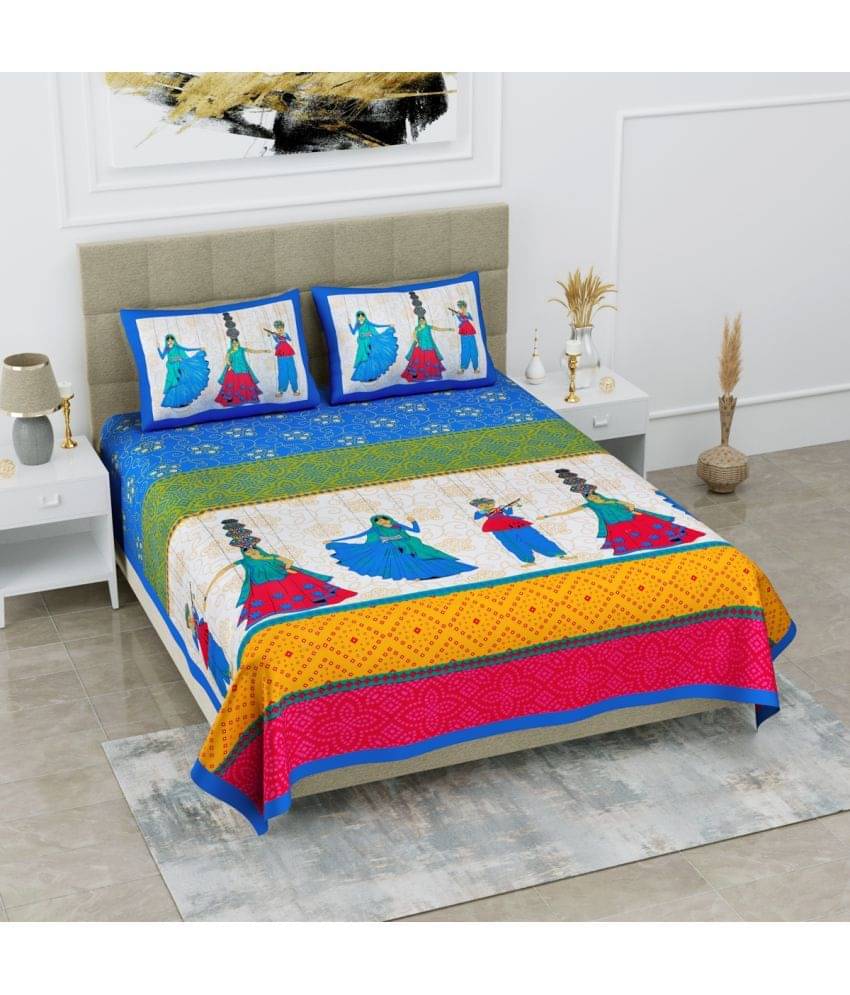     			Poorak Cotton 1 Double Bedsheet with 2 Pillow Covers ( Blue )