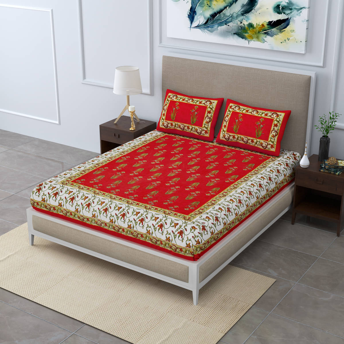 Poorak Cotton 1 Double Bedsheet with 2 Pillow Covers ( Red ) Poorak Cotton 1 Double Bedsheet with 2 Pillow Covers ( Red )