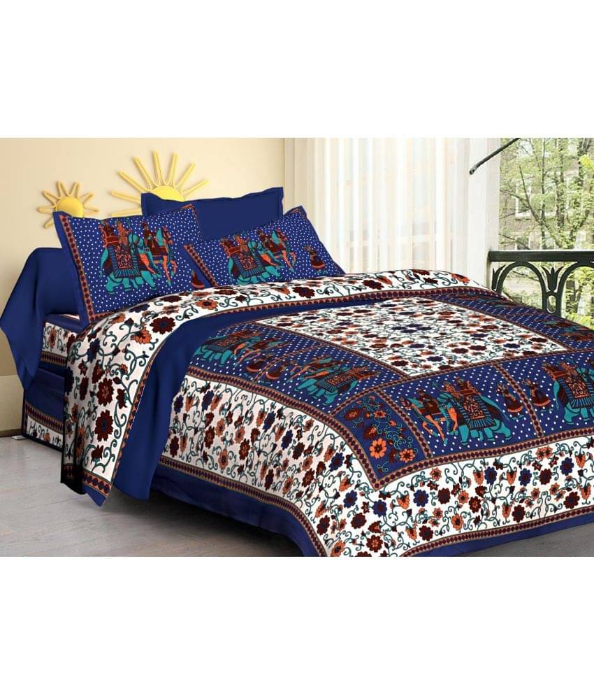     			Poorak Cotton 1 Double Bedsheet with 2 Pillow Covers ( Blue )