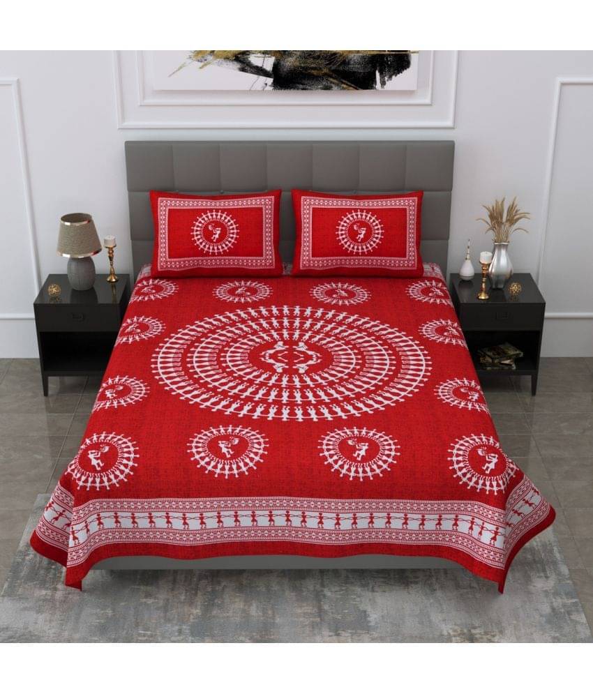     			Poorak Cotton 1 Double Bedsheet with 2 Pillow Covers ( Red )