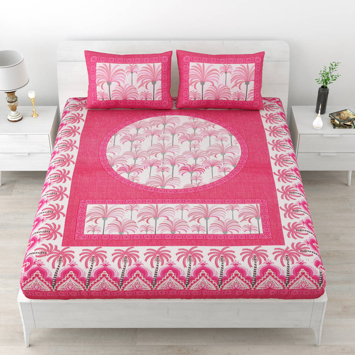     			Poorak Cotton 1 Double Bedsheet with 2 Pillow Covers ( Pink )