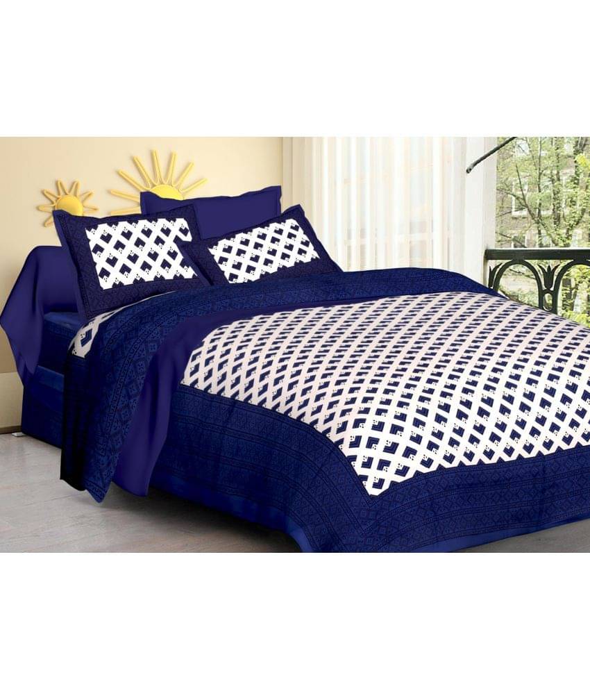    			Poorak Cotton 1 Double Bedsheet with 2 Pillow Covers ( Blue )