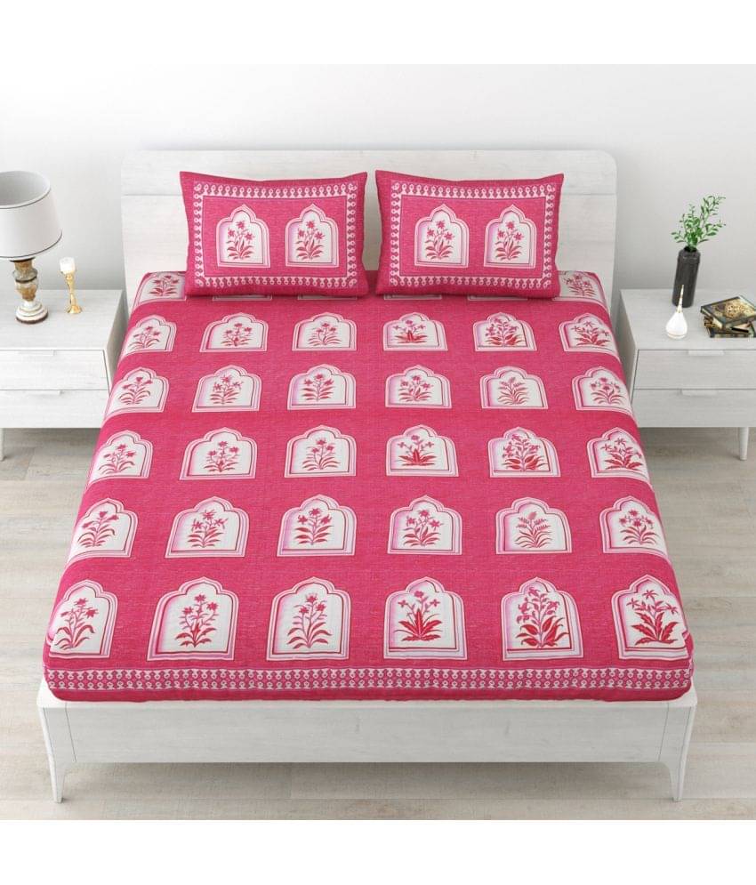     			Poorak Cotton 1 Double Bedsheet with 2 Pillow Covers ( Pink )
