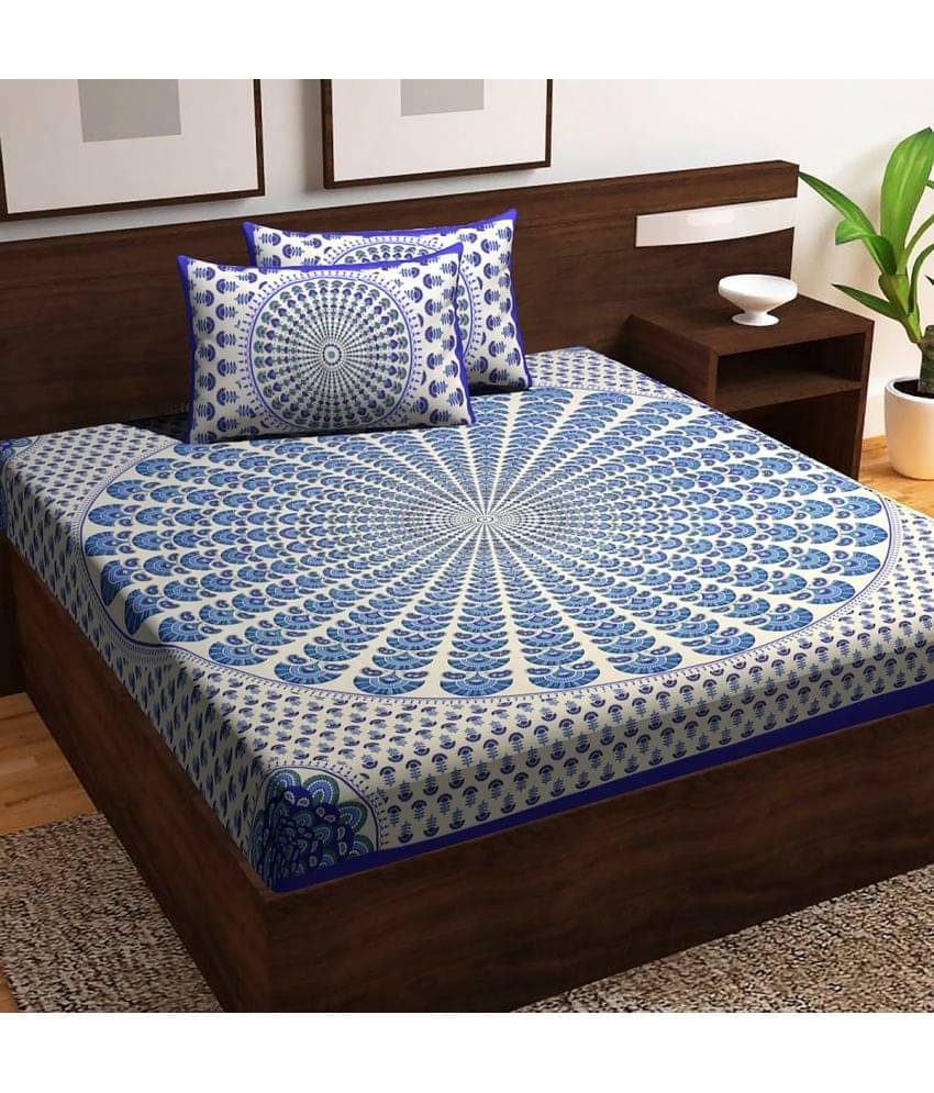    			Poorak Cotton 1 Double Bedsheet with 2 Pillow Covers ( Blue )