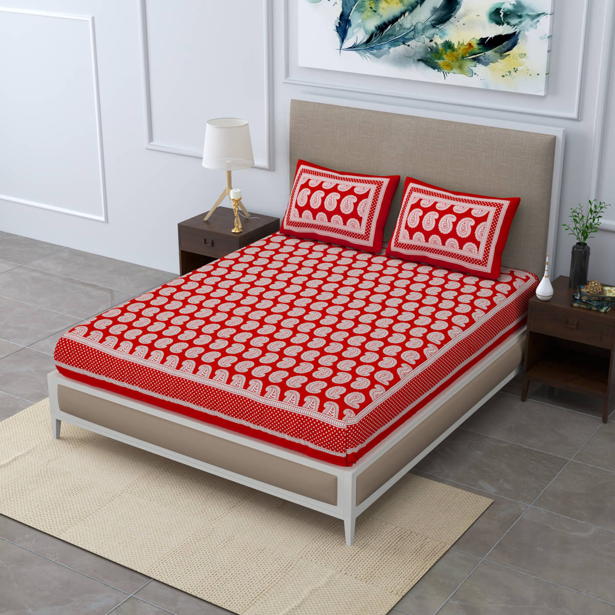 Poorak Cotton 1 Double Bedsheet with 2 Pillow Covers ( Red ) Poorak Cotton 1 Double Bedsheet with 2 Pillow Covers ( Red )