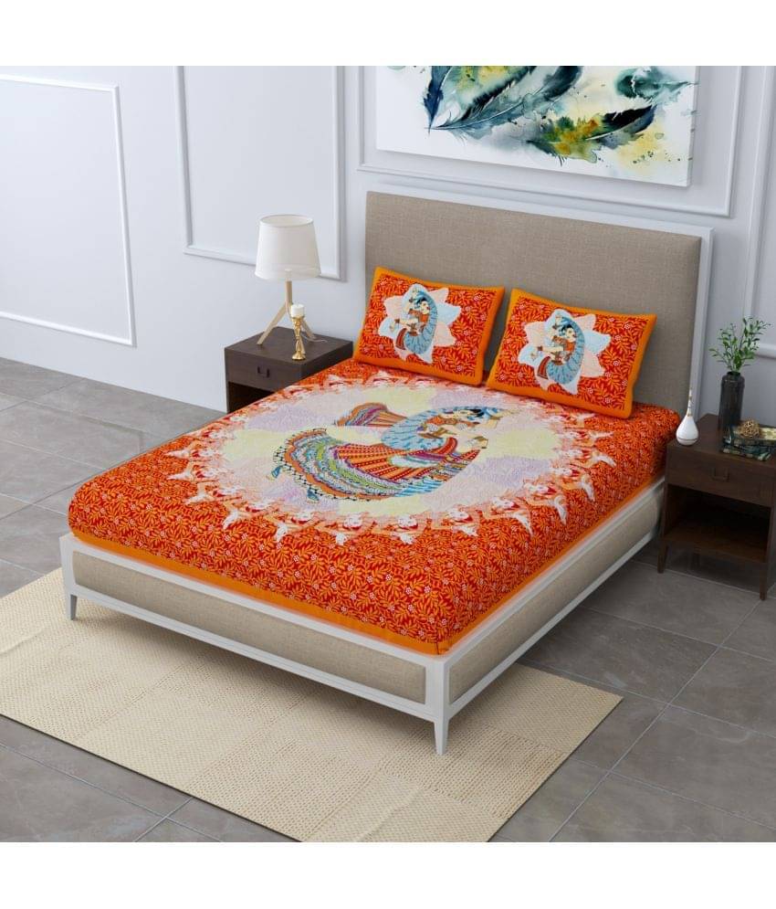     			Poorak Cotton 1 Double Bedsheet with 2 Pillow Covers ( Orange )