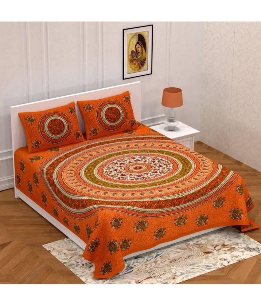     			Poorak Cotton 1 Double Bedsheet with 2 Pillow Covers ( Orange )
