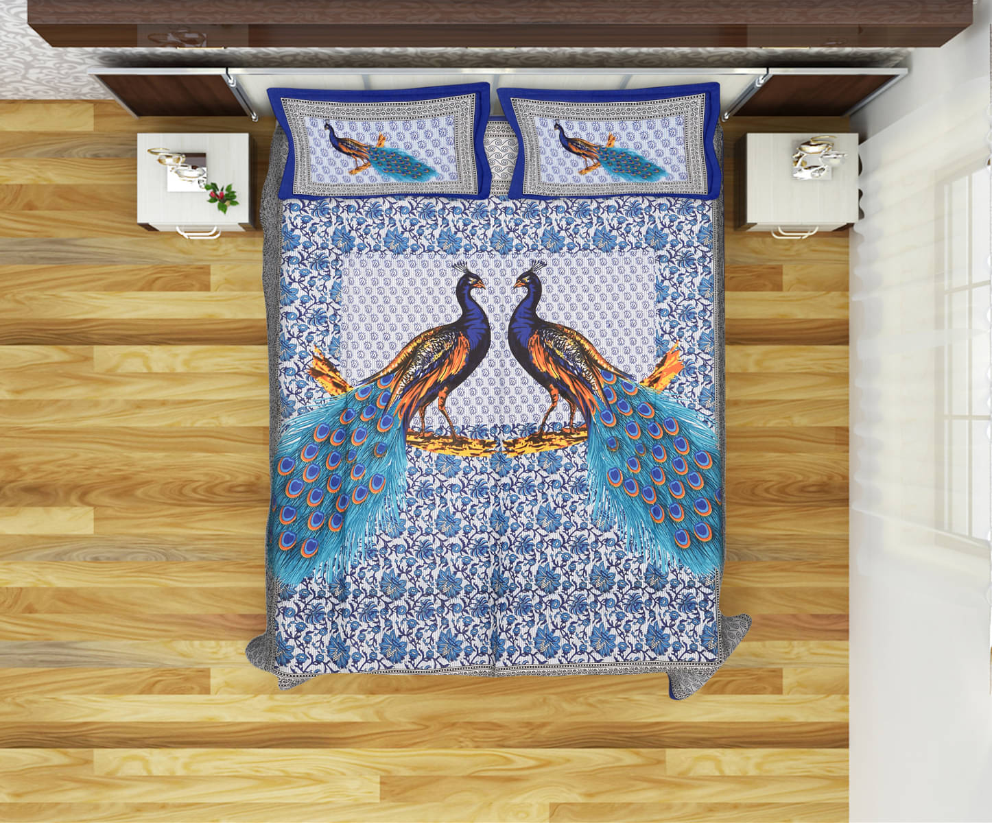     			Poorak Cotton 1 Double Bedsheet with 2 Pillow Covers ( Blue )