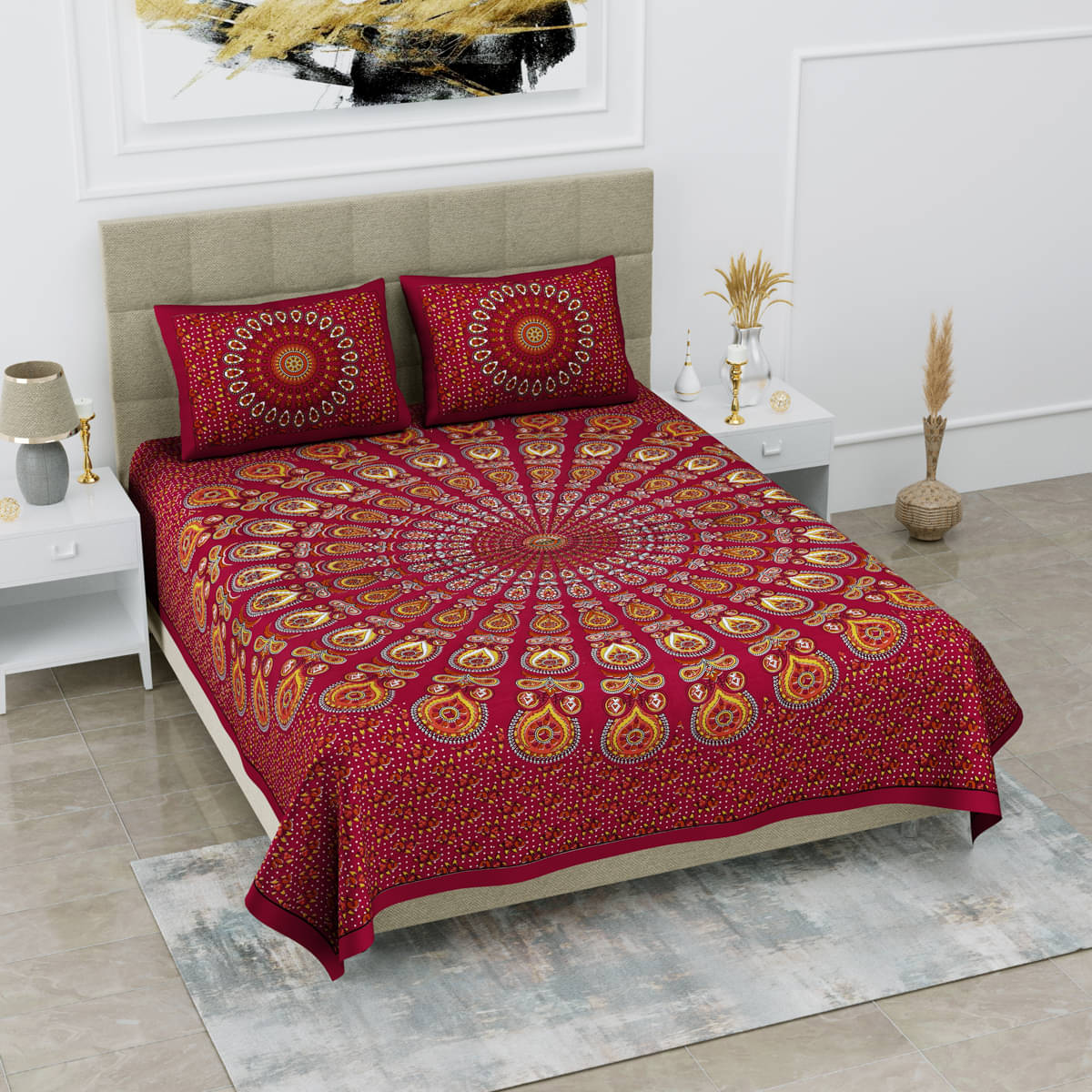     			Poorak Cotton 1 Double Bedsheet with 2 Pillow Covers ( Maroon )